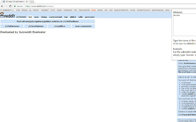 Subreddit Eradicator chrome extension