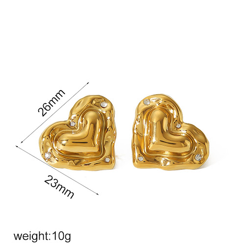 Title 3, Love Heart Stainless Steel 18K Gold Ear Stud an...