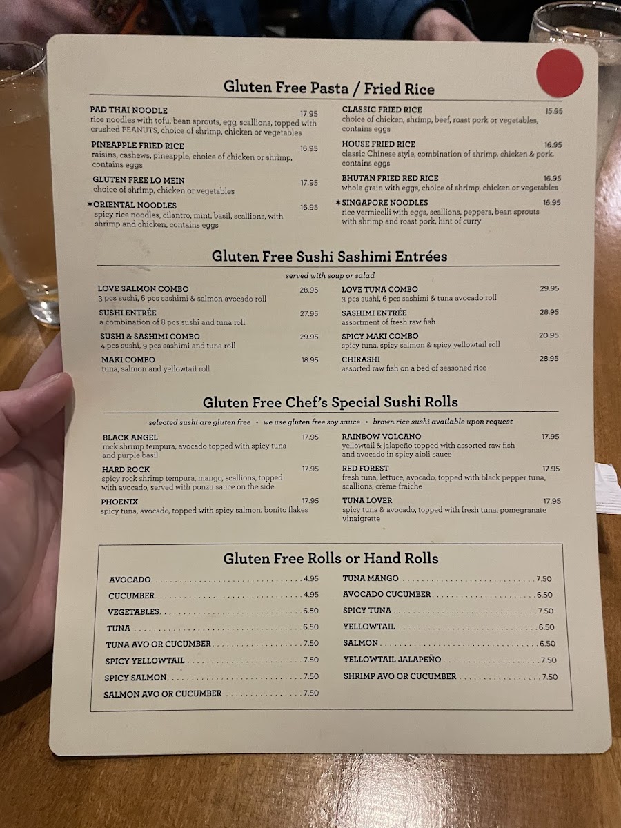 Gluten Free Menu December 2023