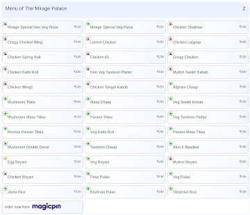 The Mirage Palace menu 