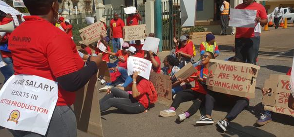 NLC employees affiliated to Nehawu protest outside NLC offices in Hatfield demanding a 8.5% salary increase.