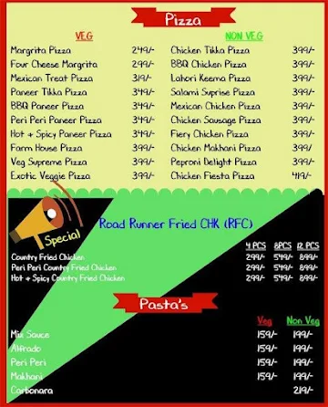 Road Runner Delivery menu 