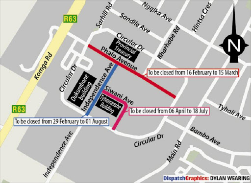 TEMPORARY ARRANGEMENT: A graphic representation of the roads to be closed to implement phase one of the Bhisho revitalisation programme