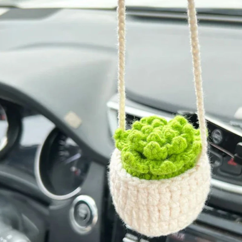 Auto plantdecoratie breiwol, geef je auto een unieke uitstraling met dit handgemaakte wollen accessoire, eenvoudig te installeren.