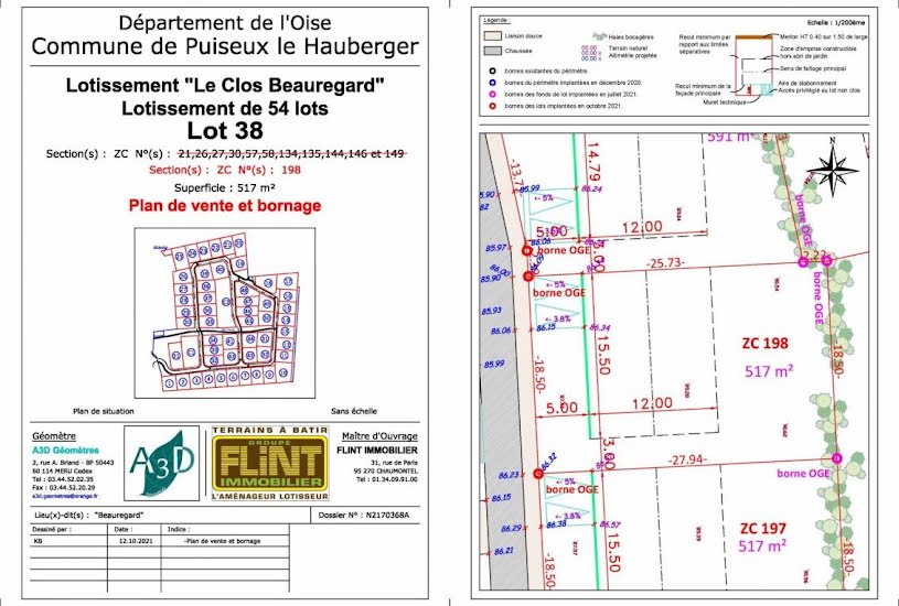  Vente Terrain à bâtir - 517m² à Puiseux-le-Hauberger (60540) 