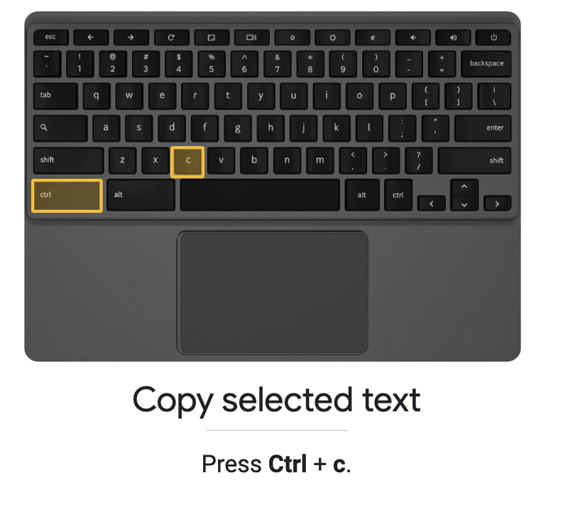 Copy selected text with control and e keys.