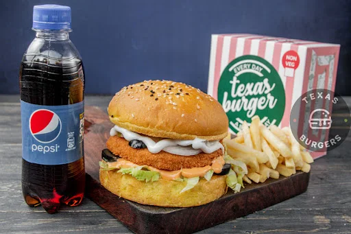 Paneer Burger With Salted Fries (M) And Soft Beverage(250ml)