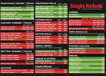 Koyla Kebab menu 