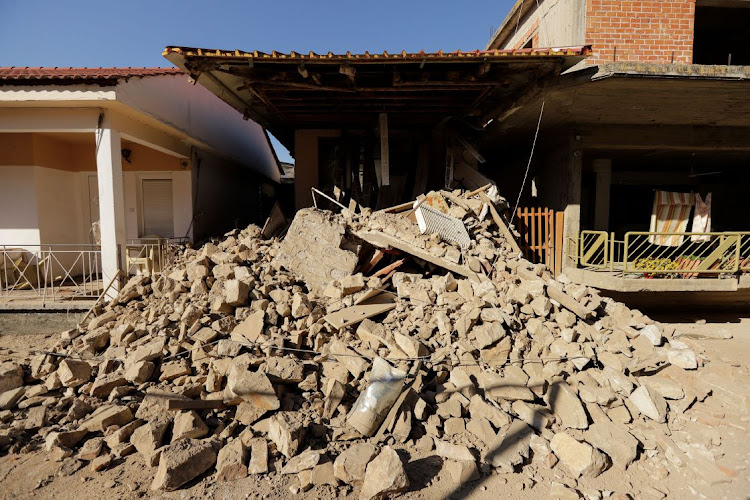 A view of a damaged house following an earthquake in the village of Damasi, in central Greece, March 3, 2021.