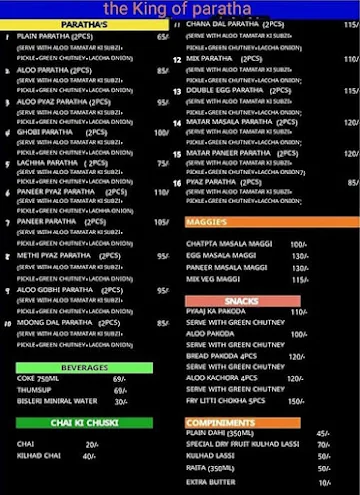 The King Of Paratha menu 