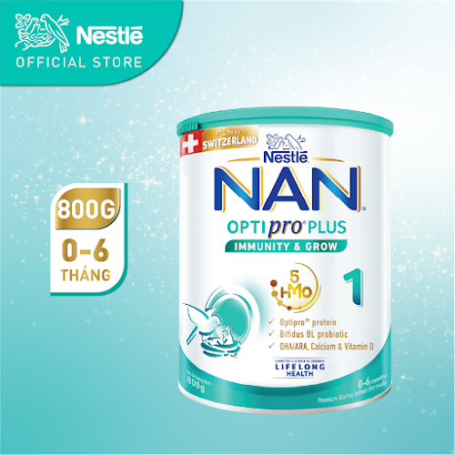 Sản Phẩm Dinh Dưỡng Nestlé NAN OPTIPRO PLUS 1 800g/lon với 5HMO Sản Xuất Tại Thụy Sĩ