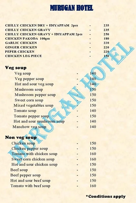 Hotel Murugan menu 