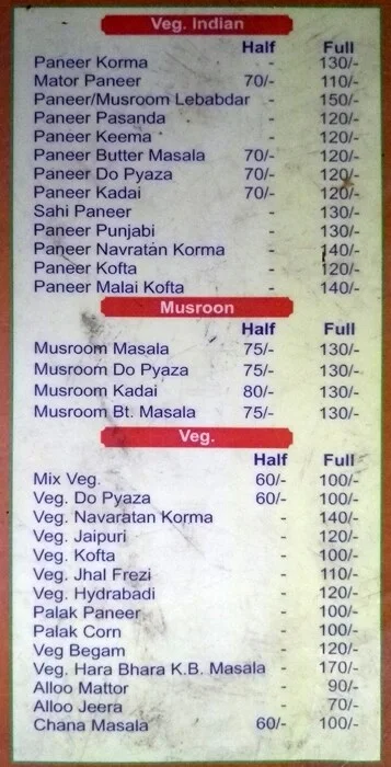 Chef's Chowpati menu 