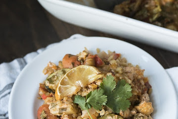 One Pan Harissa Vegetables, Rice and Chickpeas