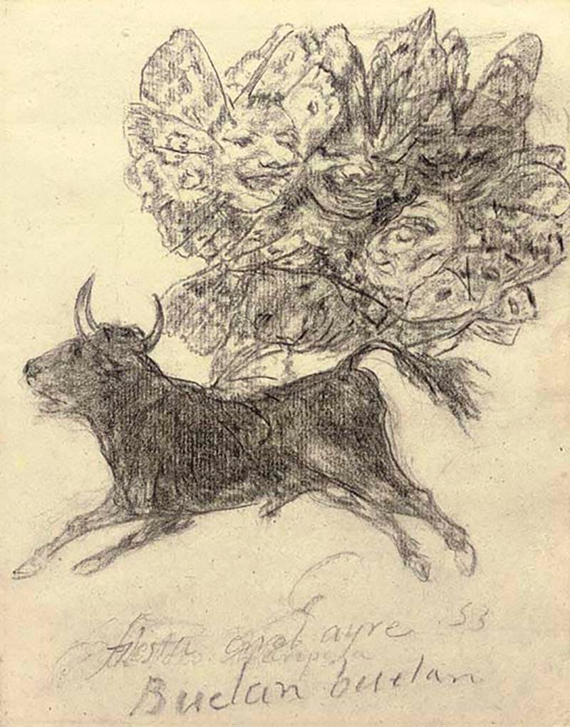 Francisco Goya, ‘El toro mariposa’, drawing from the Bordeaux album numbered 53, image © Christie`s via Barnebys price bank