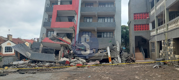 Marked Scene of the five-storey Epsom View Apartments collapse in Uthiru, Dagoretti South Constituency on May 8, 2024.