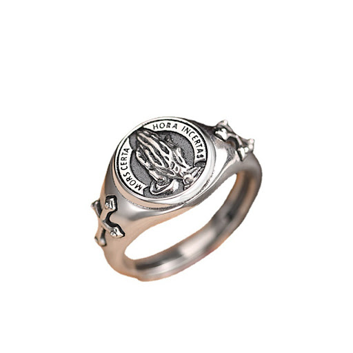 Title 5, New Prayer Hand Mens Creative Vintage Ring, Ex...