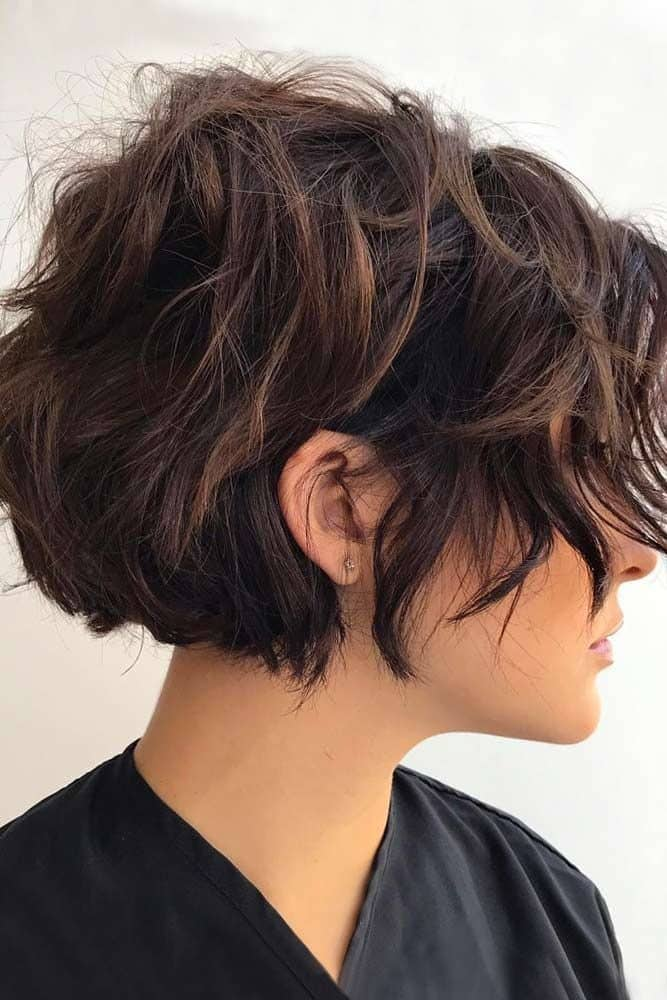 brown short layering hair