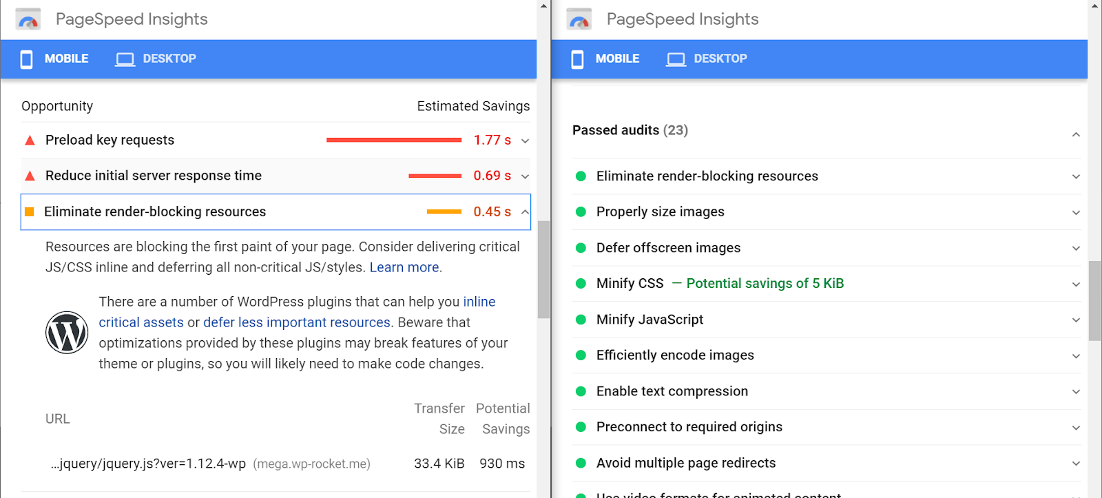 PageSpeed Insights audit