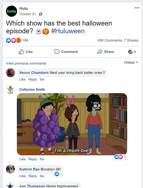 Hulu social media question idea on facebook