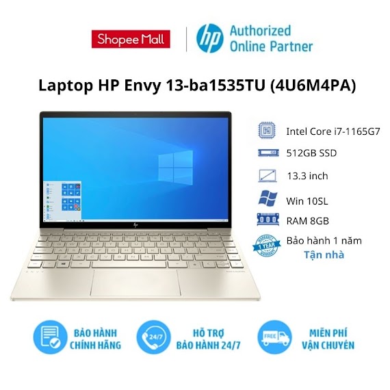[Mã Elhp12 Giảm Đến 2Tr2] Laptop Hp Envy 13 - Ba1535Tu (4U6M4Pa)/ Core I7/ Ram 8Gb/ 512Gb Ssd/ 13.3Inch Fhd