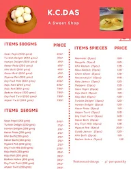 Kc Das Sweets menu 1