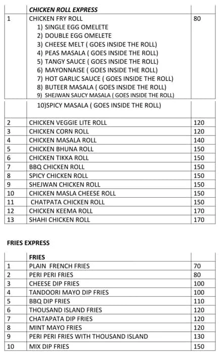 Dynamite Rolls menu 