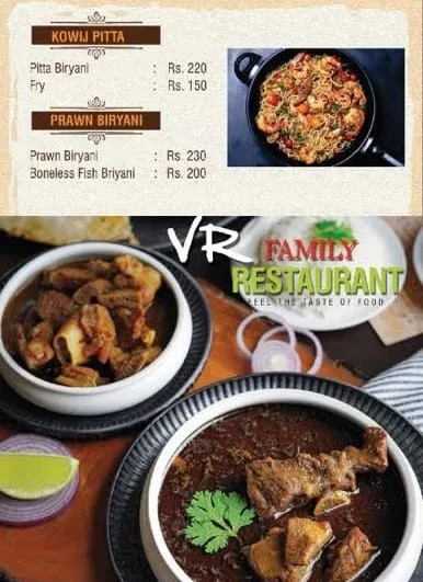 VR Family Restaurant menu 