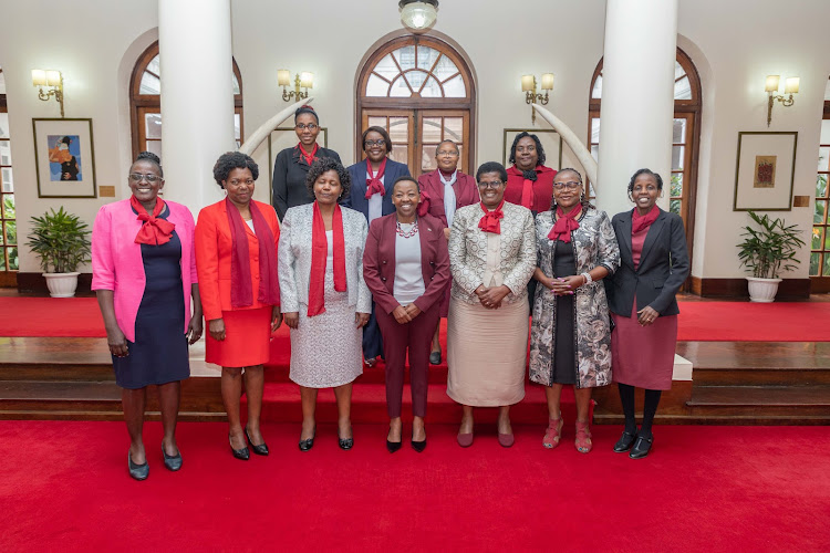 First Lady Mama Rachel Ruto with members of the Butere Girls Alumni Association Council at State House, Nairobi on July 5,2023.