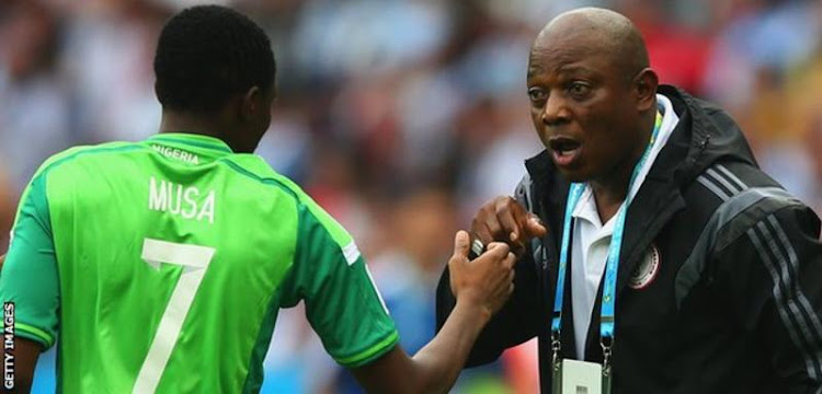 Former Nigeria coach, the late Stephen Keshi with striker Ahmed Musa