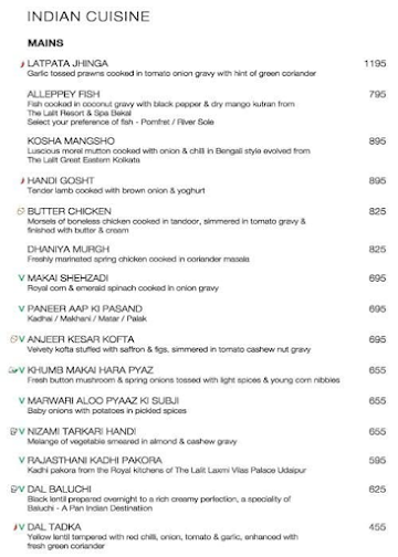 24/7 Restaurant - The Lalit menu 