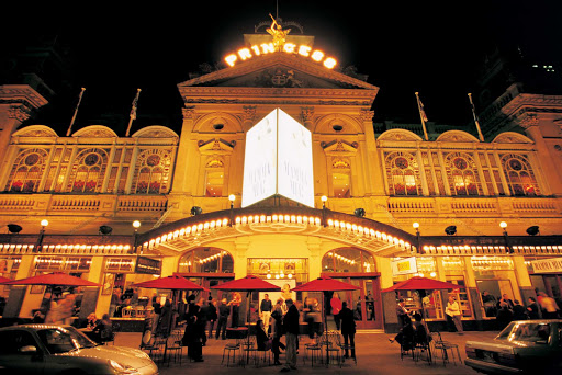 People outside the Princess Theatre on Spring Street in Melbourne, Australia.