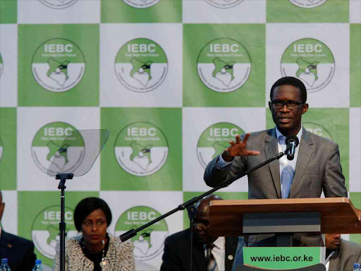 IEBC CEO Ezra Chiloba speaks during a news conference at Bomas of Kenya in Nairobi, August 11, 2017. /VICTOR IMBOTO