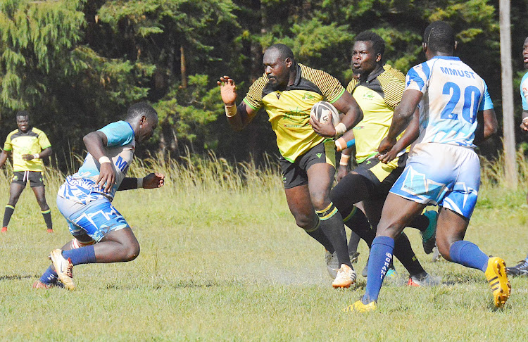 Kabras RFC Captain Dan Sikuta with the ball during a past match against MMUST RFC