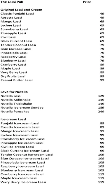 The Lassi Pub menu 