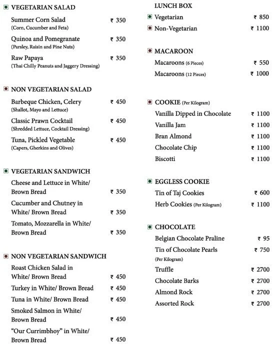 La Patisserie - The Taj Mahal Palace menu 