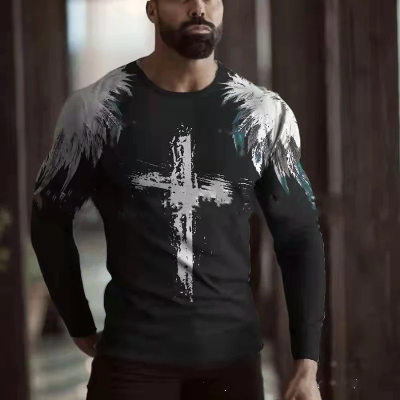 Men's Printed Crew Neck Bottoming Shirt