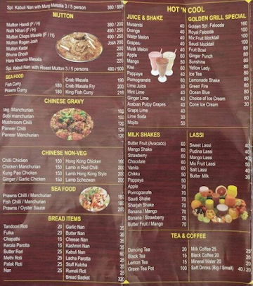 Golden Grill Restaurant menu 