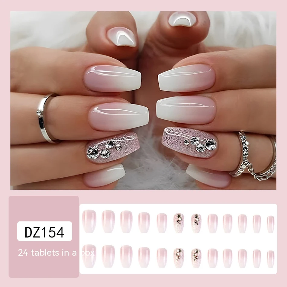 Unhas Postiças de Amido de Raiz de Lótus Outono Inverno com Strass Longas. Pontas sofisticadas para um visual deslumbrante e duradouro.