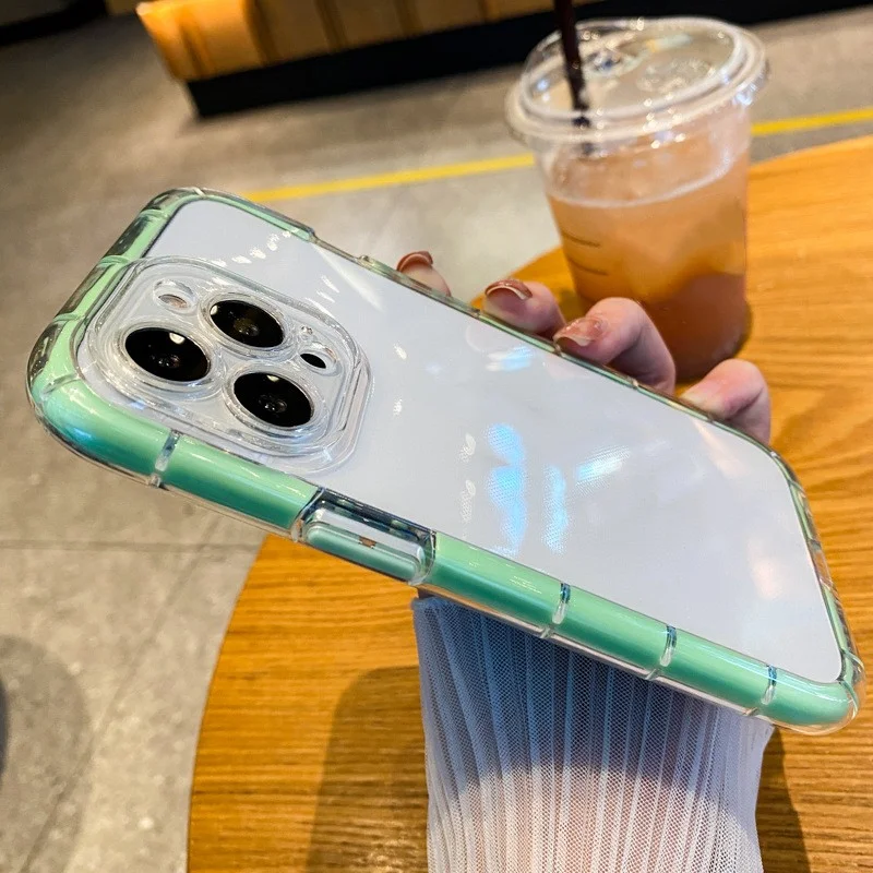 Capa protetora à prova de quedas TPU transparente Candy com contraste de cores, oferece proteção e estilo para seu celular.