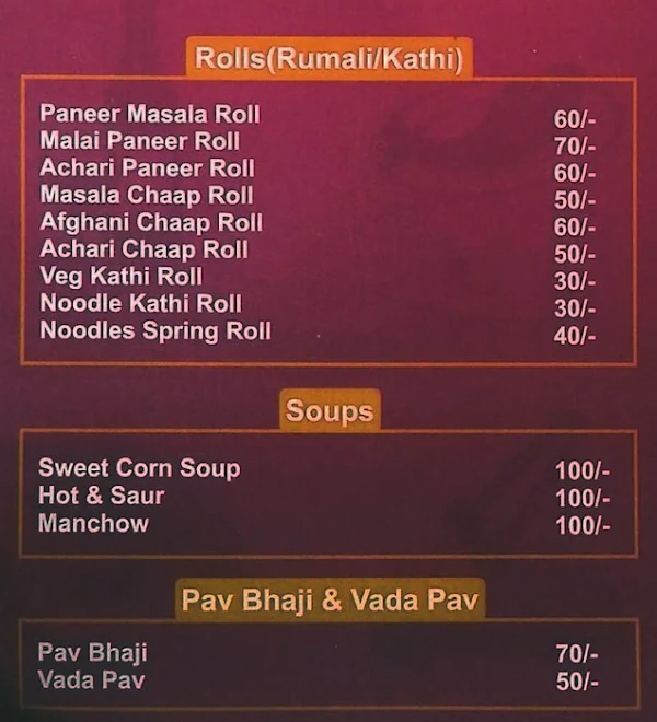 Desi Videshi menu 