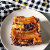 Thumbnail For A Slice Of Chocolate Pbj Banana Upside-down Cake On A Plate.