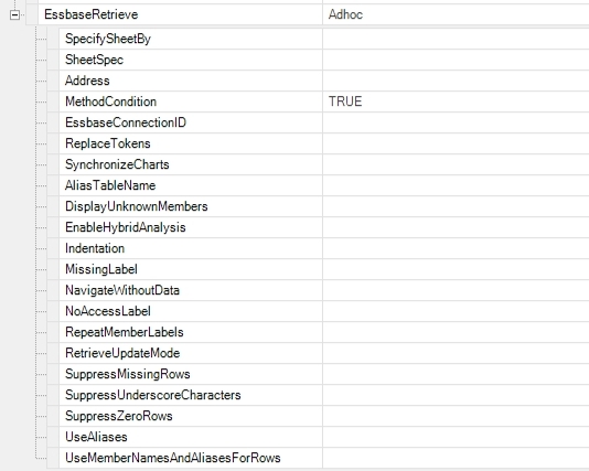  The last method I called was EssbaseRetrieve. This will perform a retrieve on the adhoc sheet that was just set up and formatted.