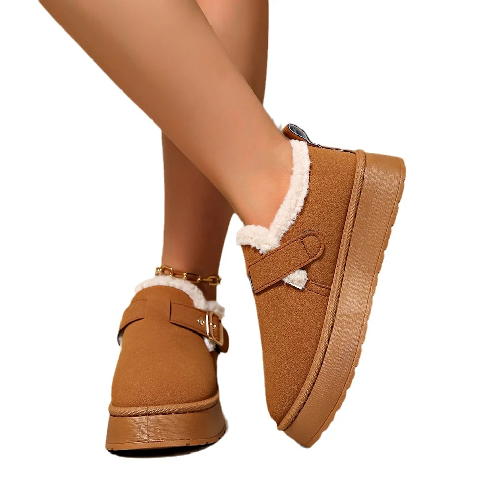 Zapatos acolchados de algodón para mujer con puntera cerrada, forro polar y suela gruesa para invierno cálido y cómodo.