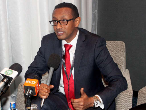 Former National bank managing director Munir Sheikh Ahmed at a press conference on revolutionized Islamic banking in Nairobi on January 25. Photo/Enos Teche.