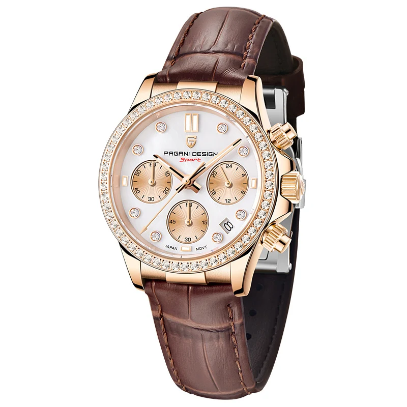Relógio de aço inoxidável à prova d'água com superfície de diamante e calendário, durável e elegante para o dia a dia.