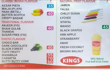 Kings Kulfi menu 