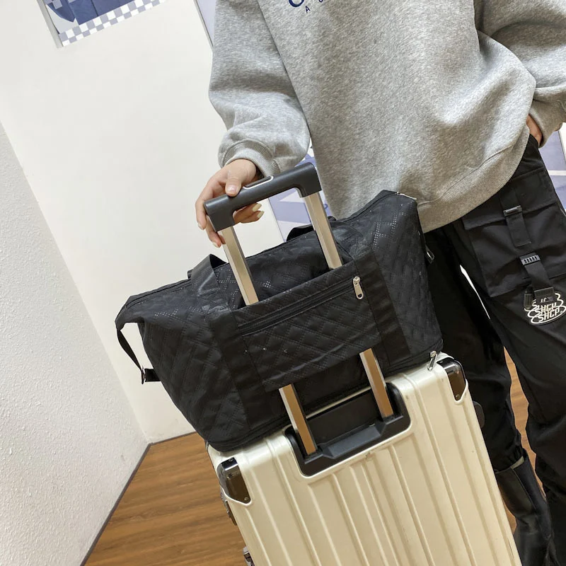 Faltbare Reisetasche mit Rautensteppung, großes Fassungsvermögen, Fitness-Handtasche, tragbar, vielseitige Schultertaschen Ex