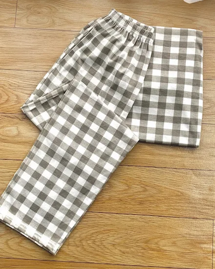 Summer Spring Knitted Cotton Mens Plaid Sleepwear Trouser... - 0