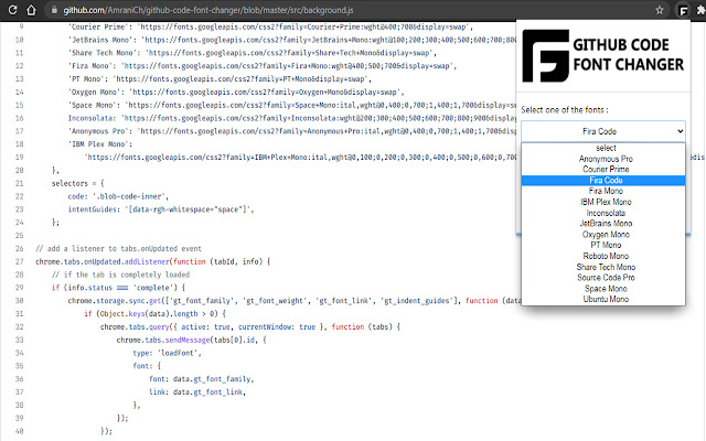 Github Code Font Changer chrome extension